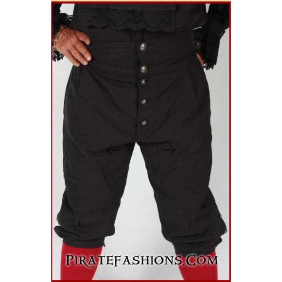 Pirate Fashions Black Boucanier Breeches With Red Sash Button Fly & socks Large - Picture 1 of 8